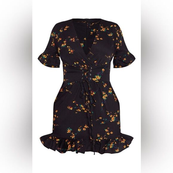 NWT BLACK FLORAL CORSET SWING DRESS - Picture 3 of 6